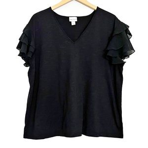 Ava & Viv Black Flutter Sleeve Tee NWOT